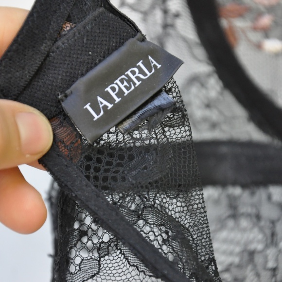LA PERLA Black Lace Slip Dress Nightgown with Pink Floral Bra XS - US 32 C - Picture 7 of 7